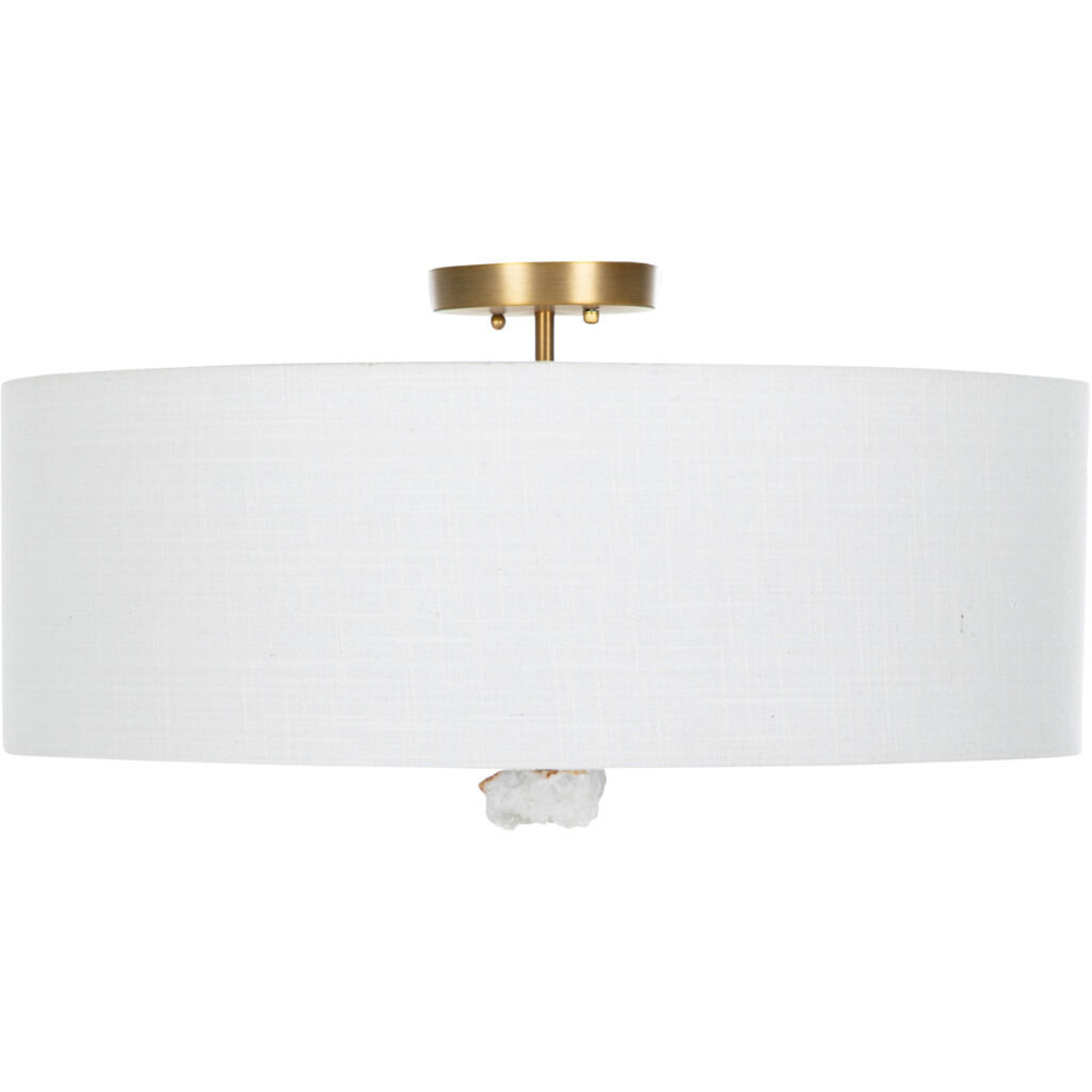 Mabel 2 Light 24 inch Matte Antique Brass / White Linen / Natural Stone / Acrylic Flush Mount Ceiling Light