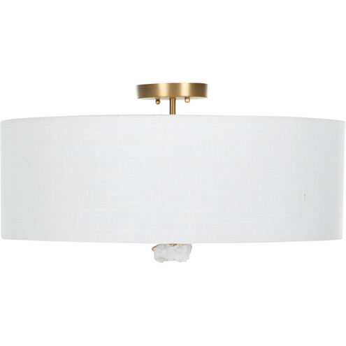 Mabel 2 Light 24 inch Matte Antique Brass / White Linen / Natural Stone / Acrylic Flush Mount Ceiling Light