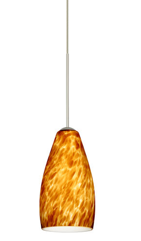 Besa Lighting Karli 1 Light Satin Nickel Pendant Ceiling Light in Amber Cloud Glass, Halogen 1XT-719818-SN - Open Box