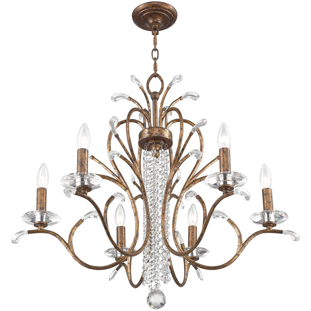Serafina 6 Light 28 inch Hand Applied Venetian Golden Bronze Chandelier Ceiling Light