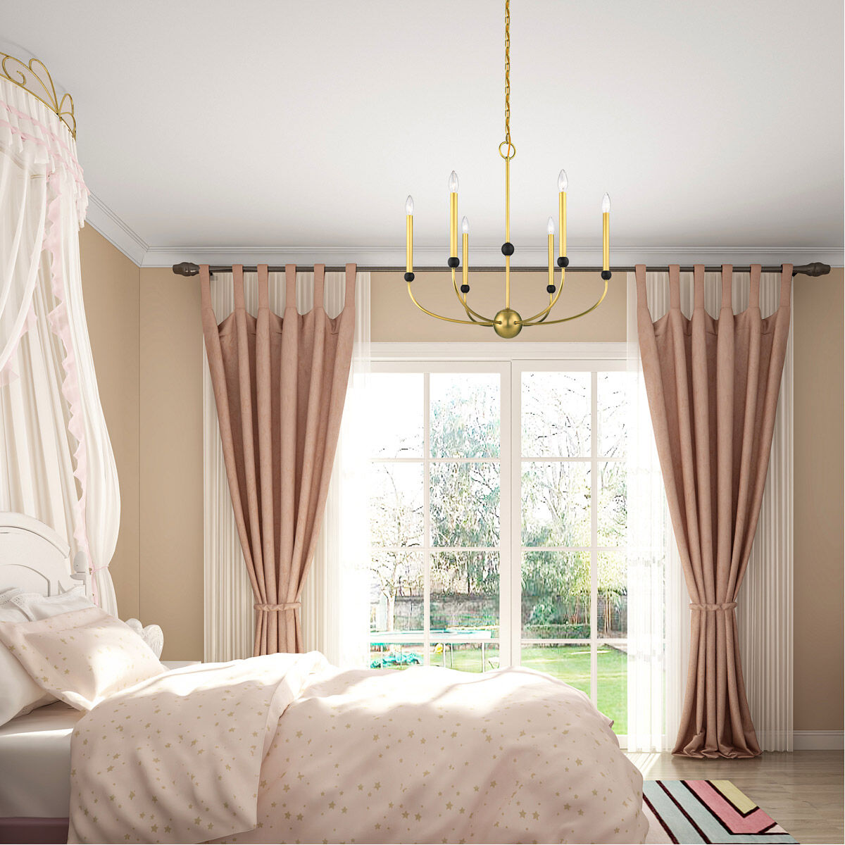 Cortlandt 6 Light 28 inch Natural Brass with Bronze Accents Chandelier Ceiling Light