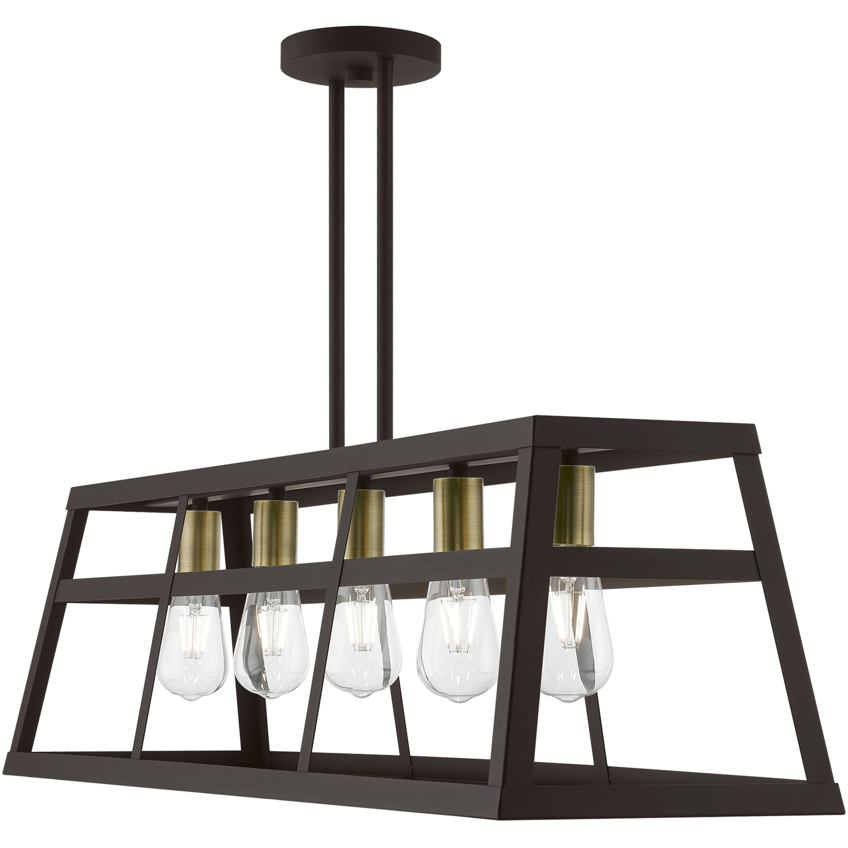 Schofield 5 Light 40 inch Bronze with Antique Brass Accents Linear Chandelier Ceiling Light