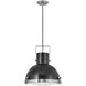 Nautique 1 Light 18 inch Polished Nickel with Gloss Black Indoor Pendant Ceiling Light in Etched Opal