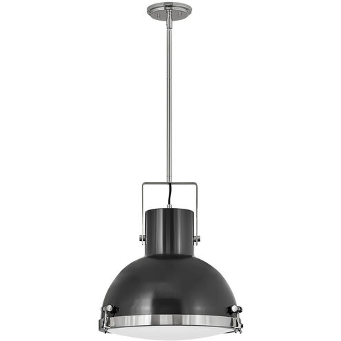 Nautique 1 Light 18 inch Polished Nickel with Gloss Black Indoor Pendant Ceiling Light in Etched Opal