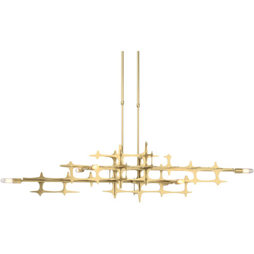 Grid 6 Light 53.6 inch Modern Brass Pendant Ceiling Light
