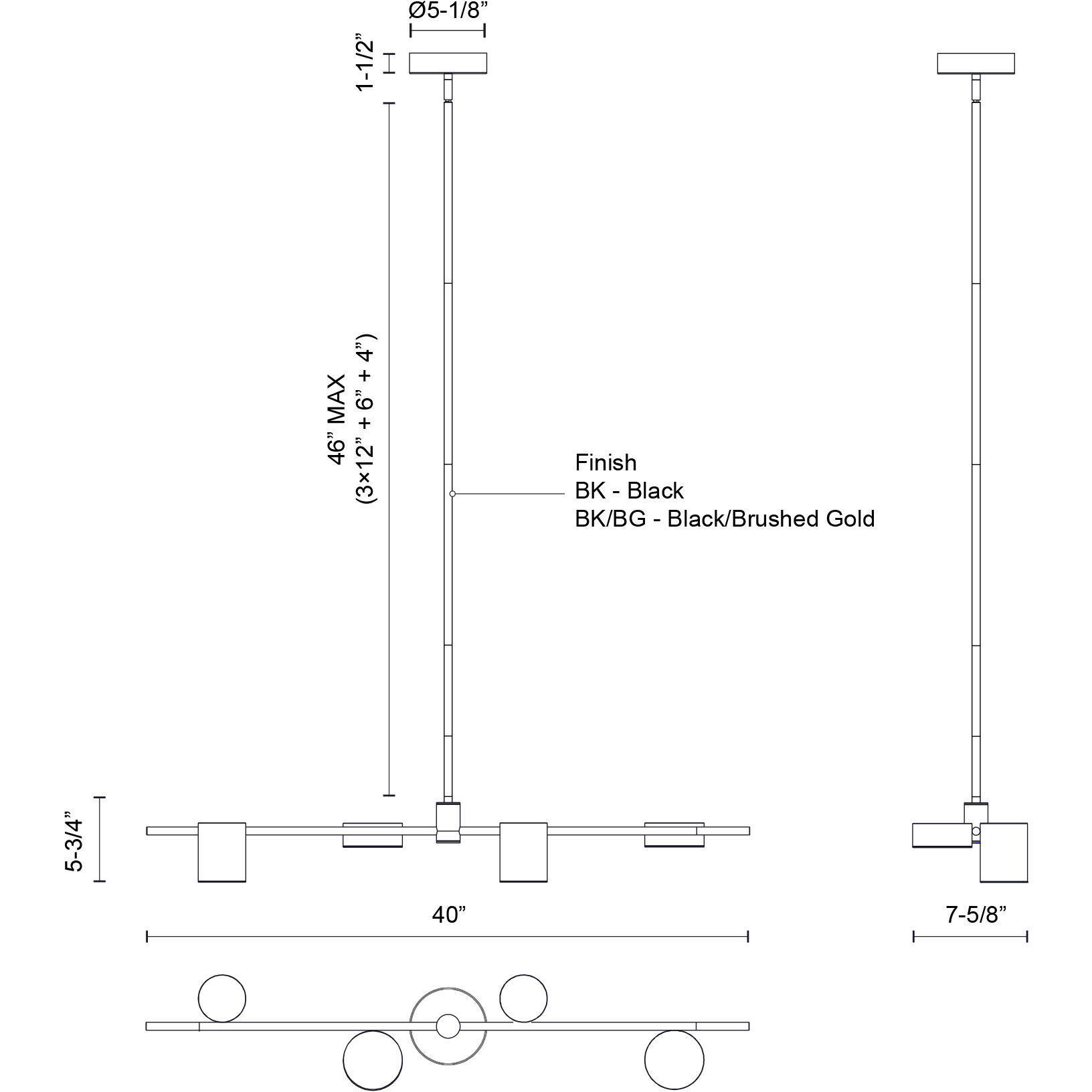 Jayden LED 40 inch Black/Brushed Gold Linear Pendant Ceiling Light in Black and Brushed Gold