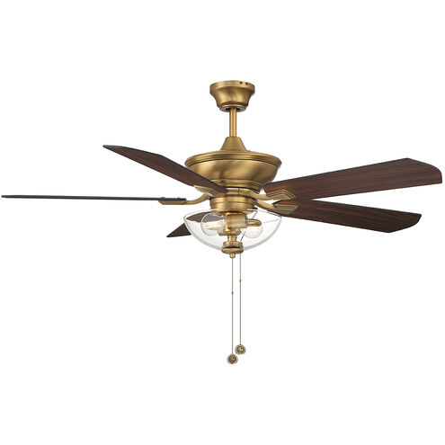 Modern 52 inch Natural Brass with White/Weathered Patina Blades Outdoor Ceiling Fan