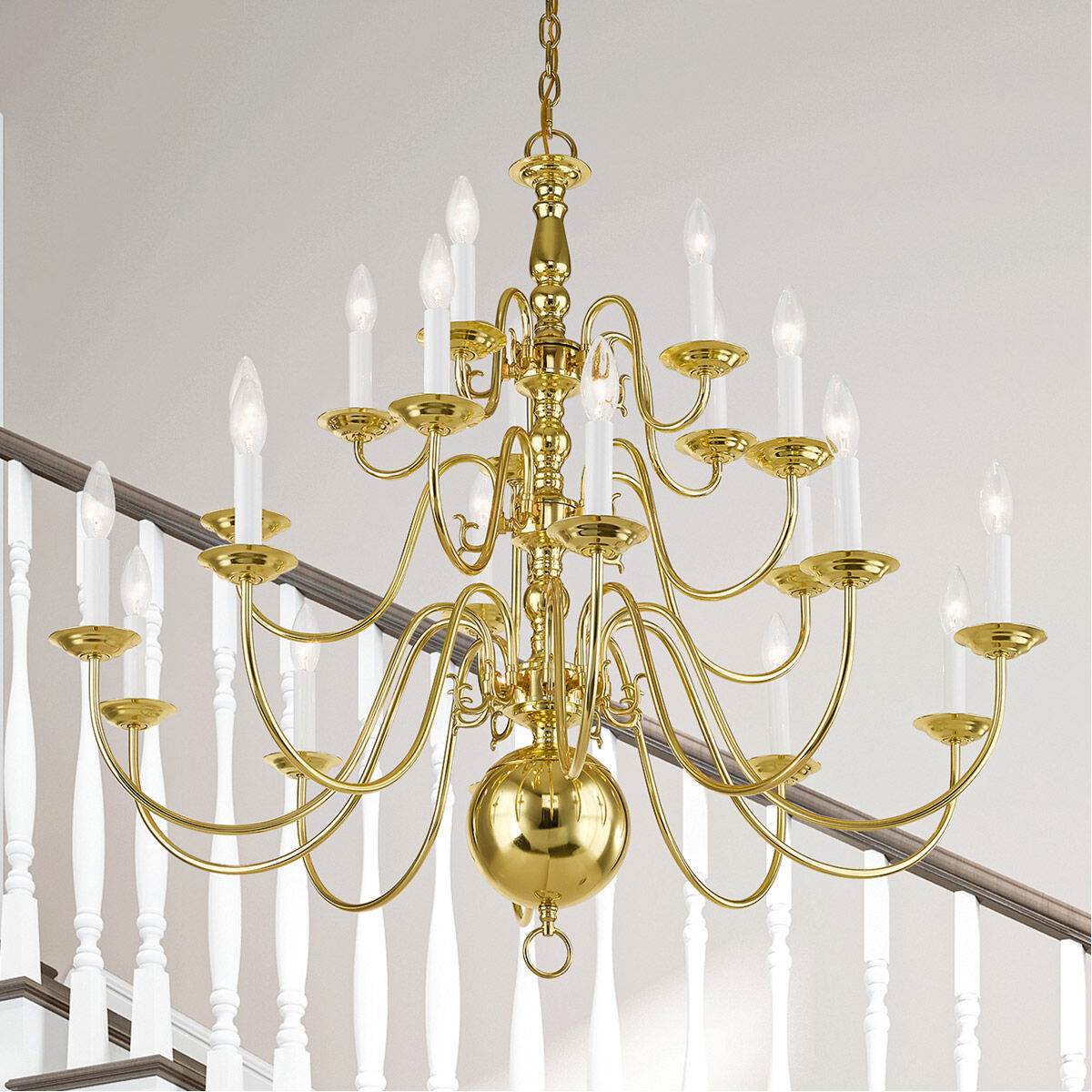 Williamsburgh 20 Light 36 inch Polished Brass Chandelier Ceiling Light