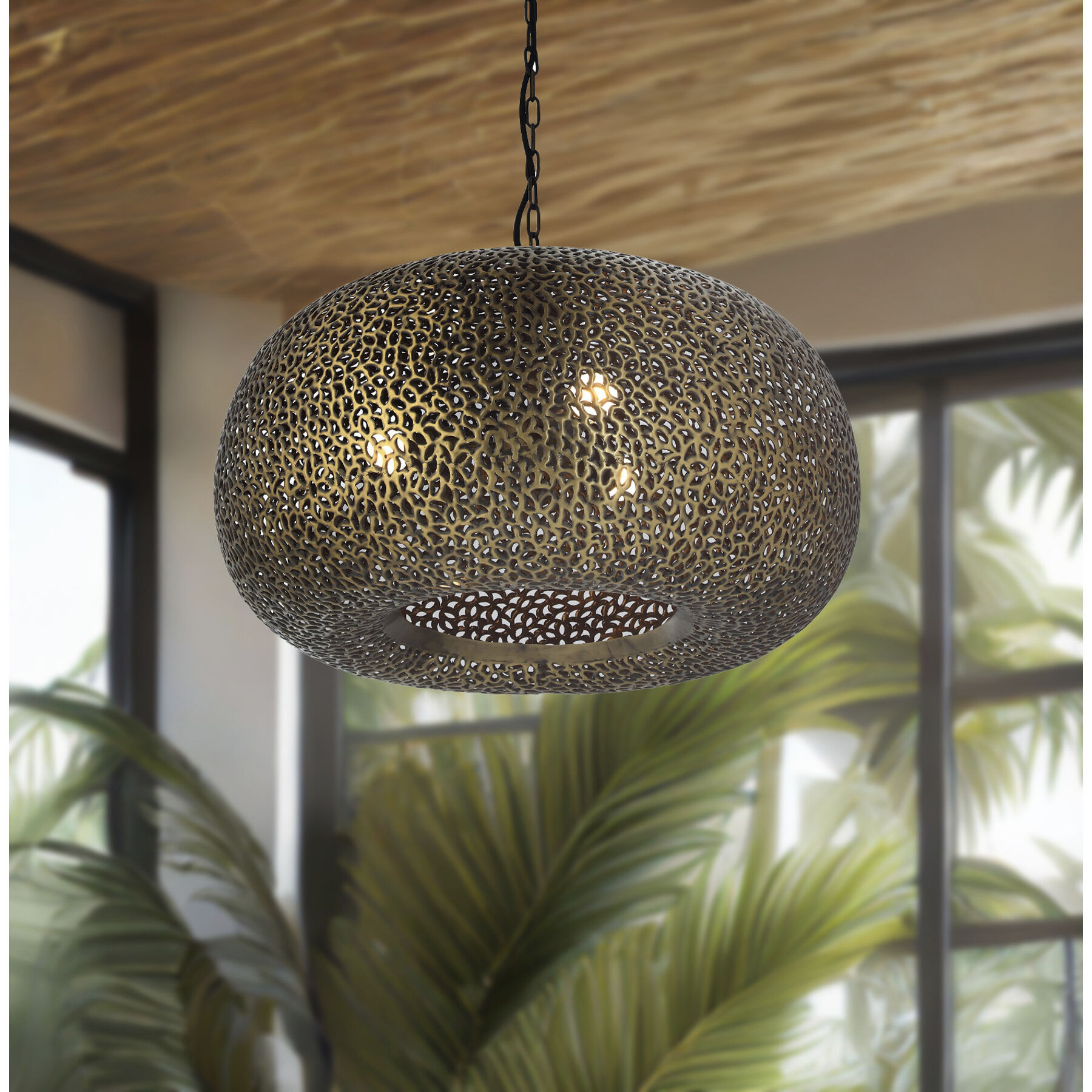 Moradabad 3 Light 24 inch Brass Antique Pendant Ceiling Light