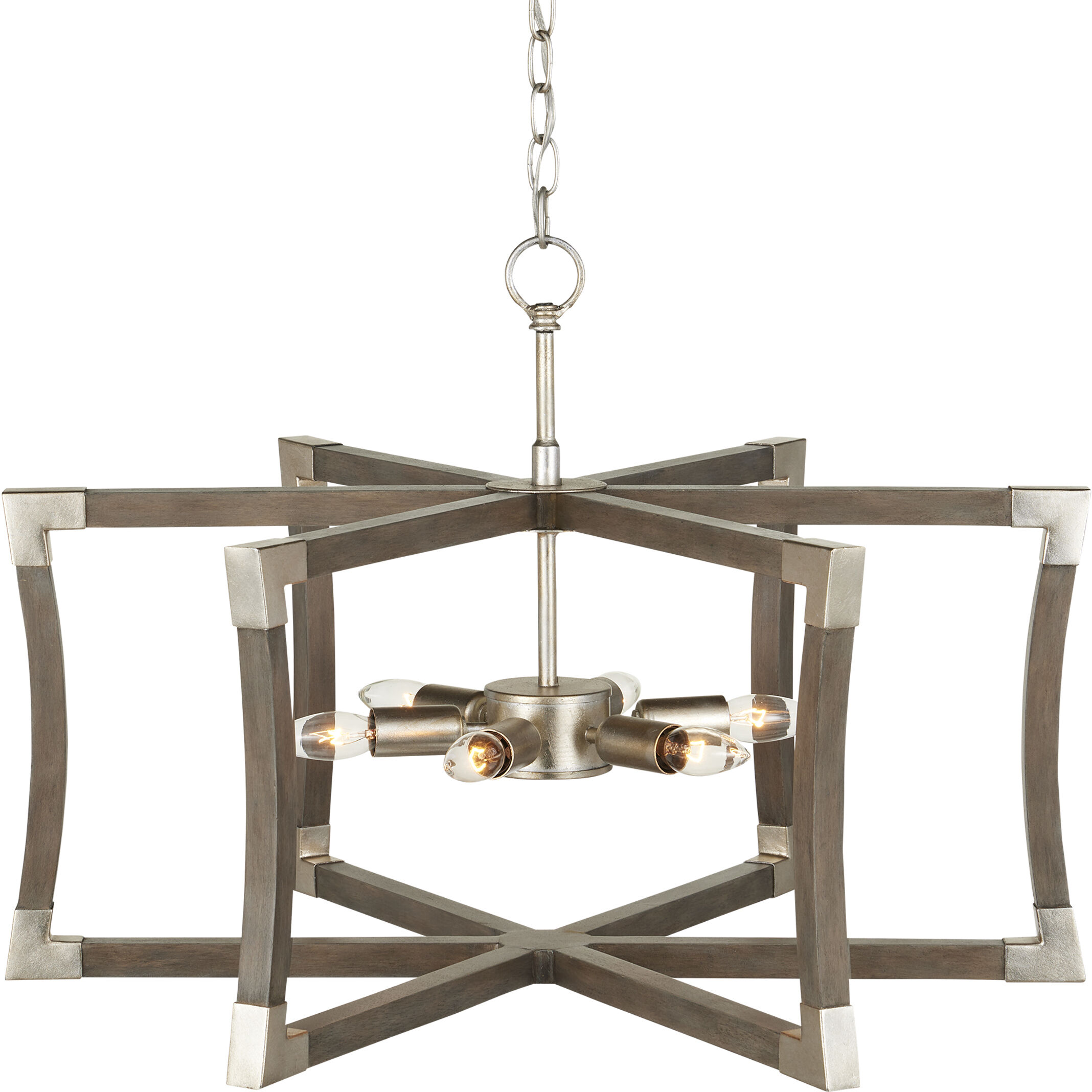 Bastian 6 Light 27 inch Chateau Gray and Contemporary Silver Leaf Lantern Chandelier Ceiling Light, Small