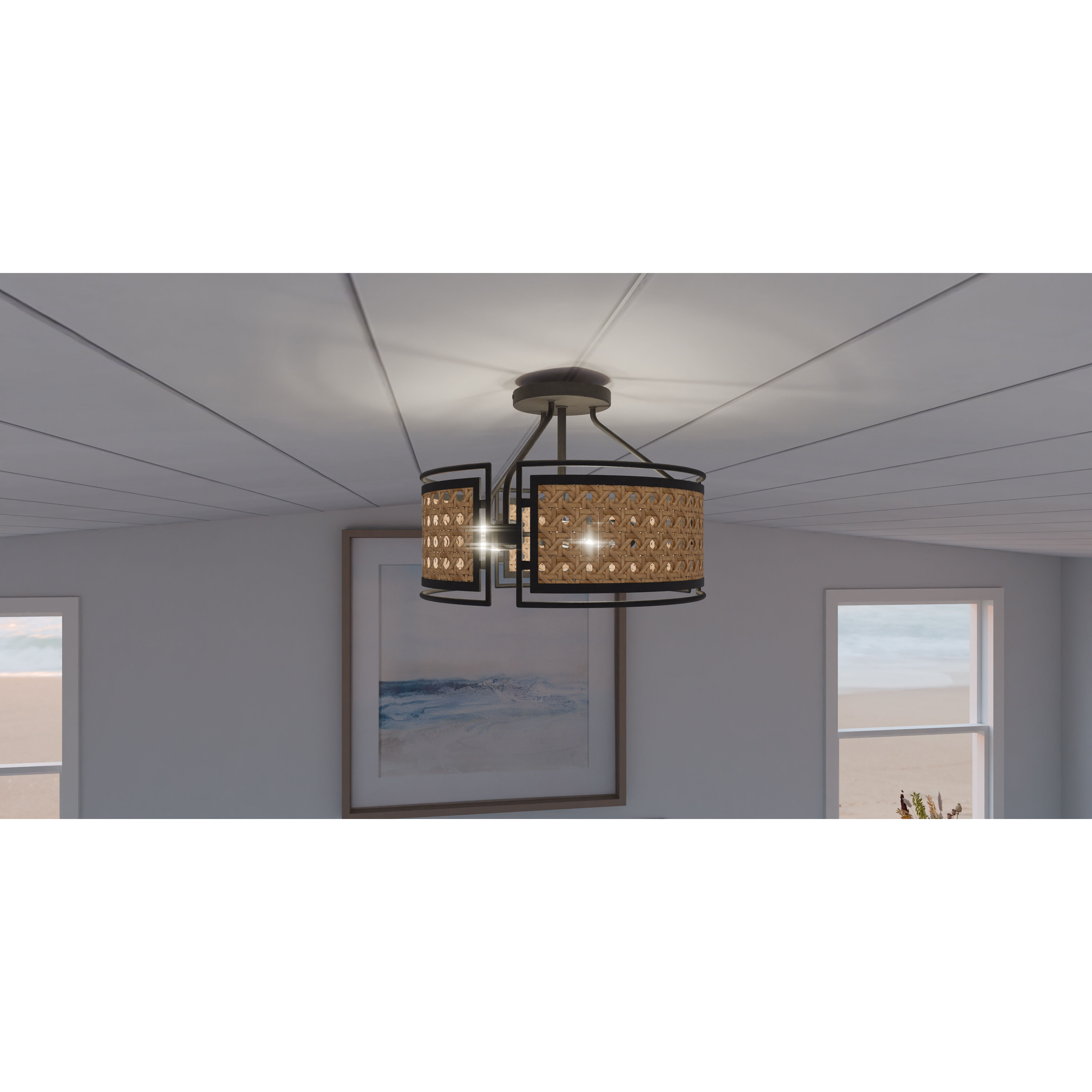 Priya 3 Light 14.5 inch Matte Black Semi-Flush Mount Ceiling Light