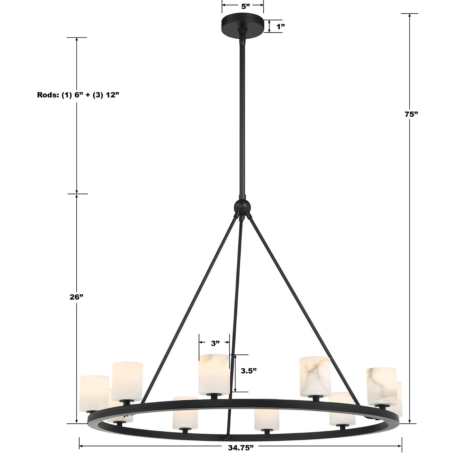 Aragon 10 Light 34.75 inch Matte Black Chandelier Ceiling Light