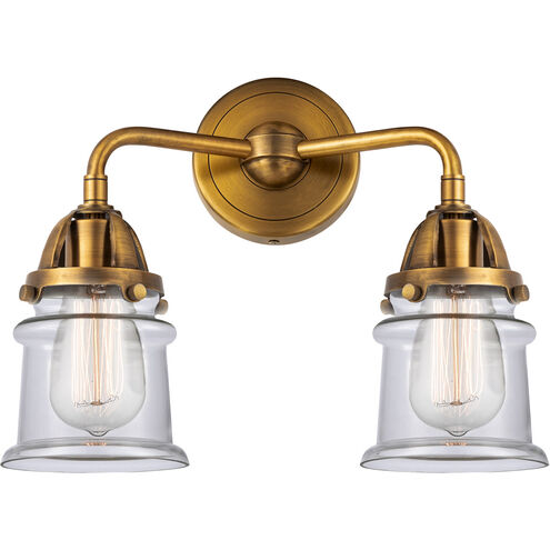 Nouveau 2 Small Canton LED 13.25 inch Brushed Brass Bath Vanity Light Wall Light in Clear Glass
