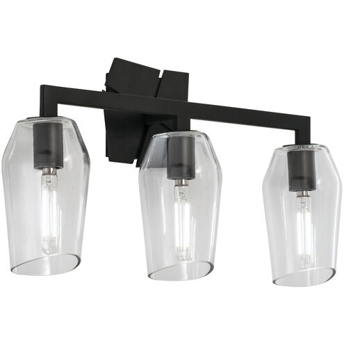 Gaia 3 Light 19 inch Acid Dipped Black with Clear Vanity Light Wall Light in Matte Black