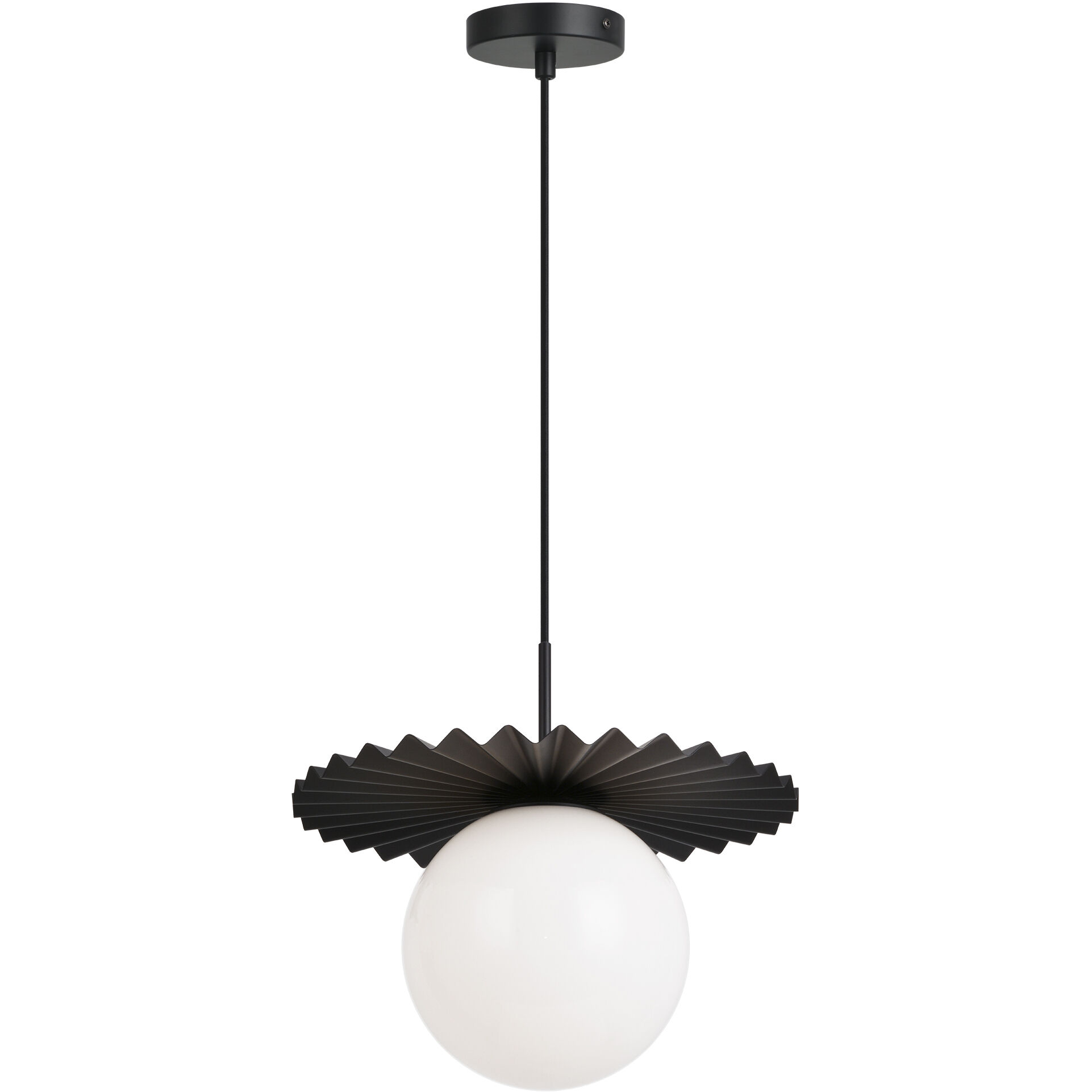 Modern Ruff 1 Light 13.88 inch Black Pendant Ceiling Light in Black and Opal Glass