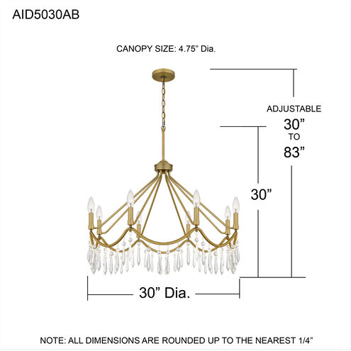 Airedale 8 Light 30 inch Aged Brass Chandelier Ceiling Light