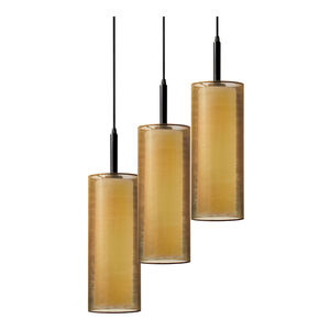 Puri 3 Light 16 inch Black Brass Pendant Ceiling Light in Bronze Organza