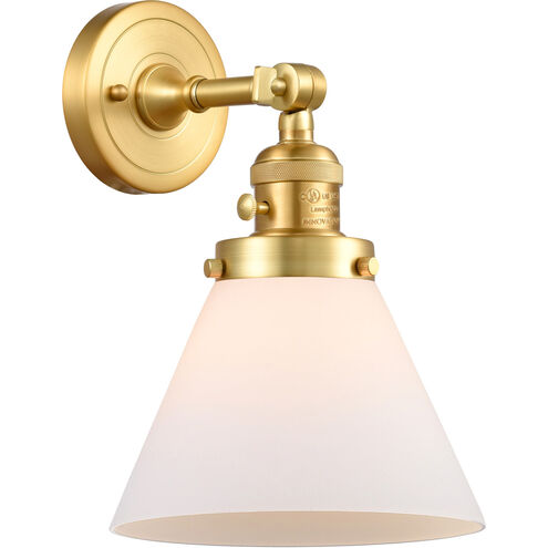 Franklin Restoration Large Cone 1 Light 8 inch Satin Gold Sconce Wall Light in Matte White Glass, Franklin Restoration