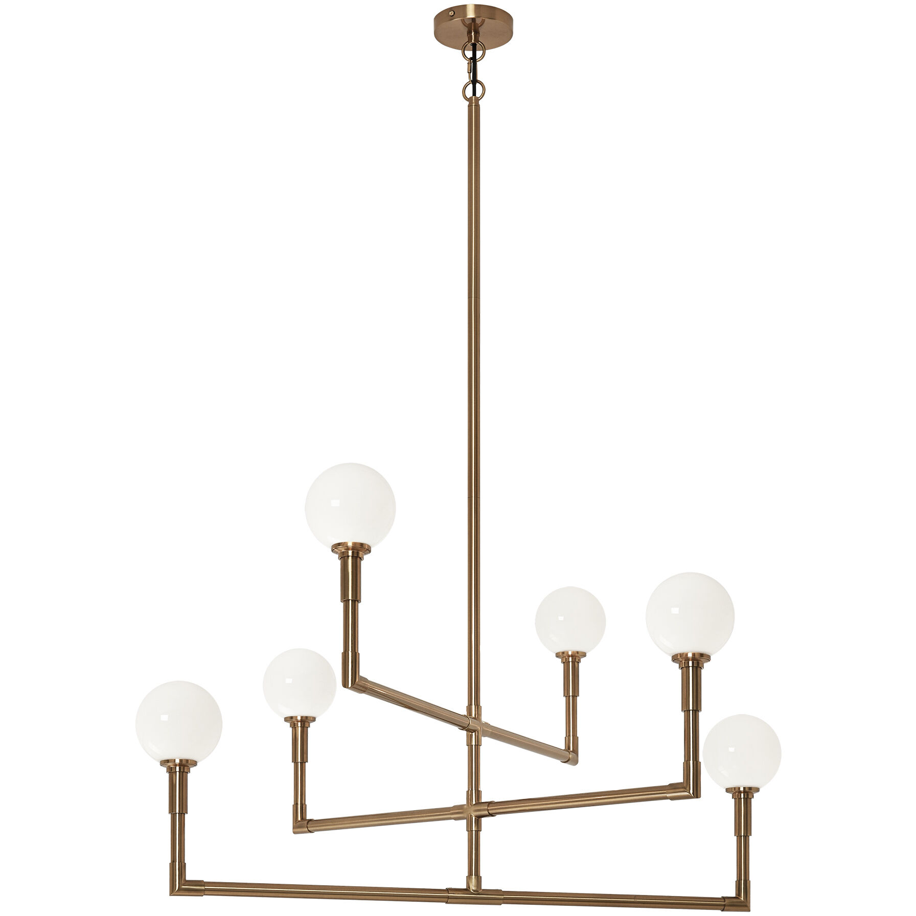 Candlestix 6 Light 37.88 inch Aged Gold Brass Chandelier Ceiling Light in Aged Gold Brass and Opal Glass