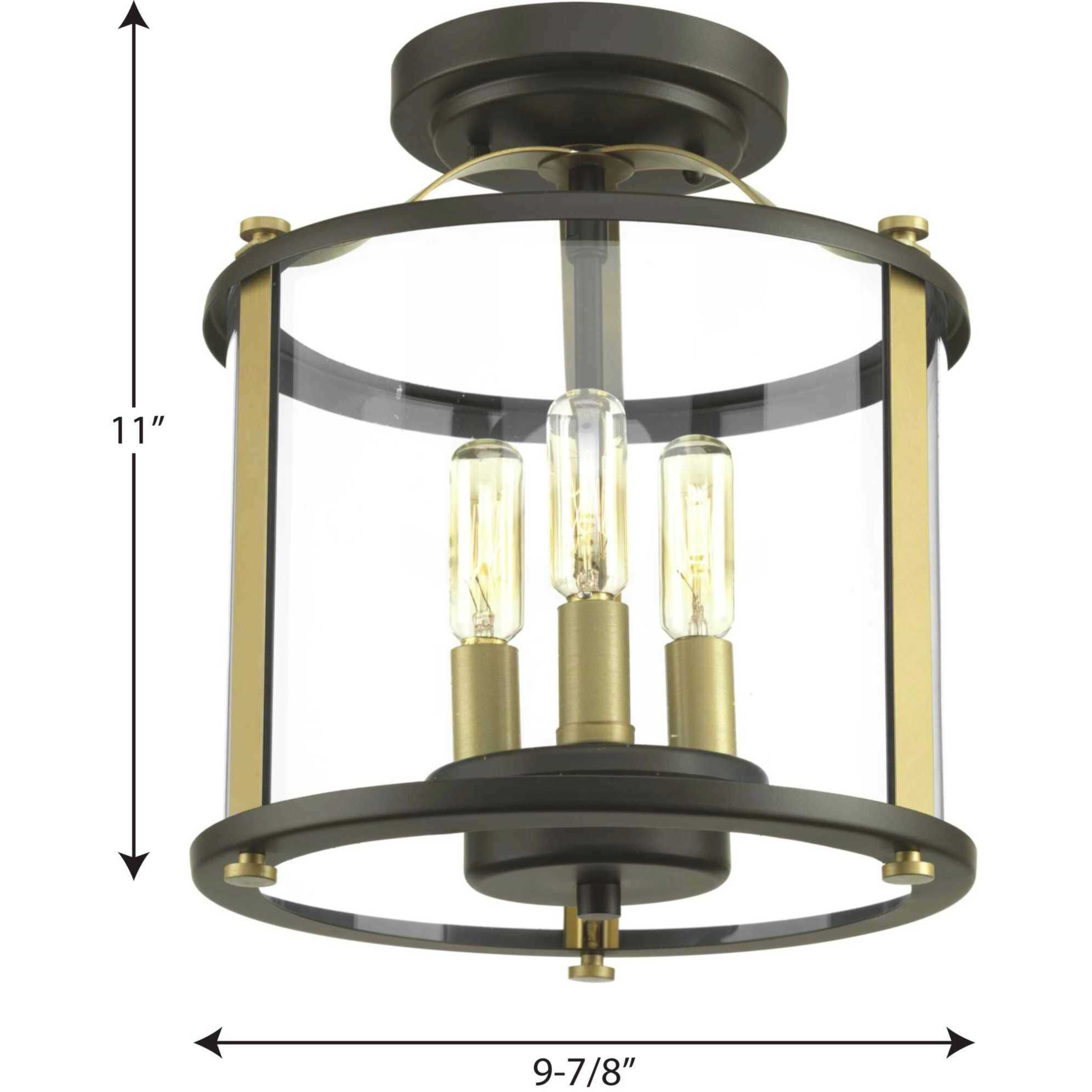 Squire 3 Light 10 inch Antique Bronze Outdoor Semi-Flush Convertible in Antique Bronze and Vintage Brass