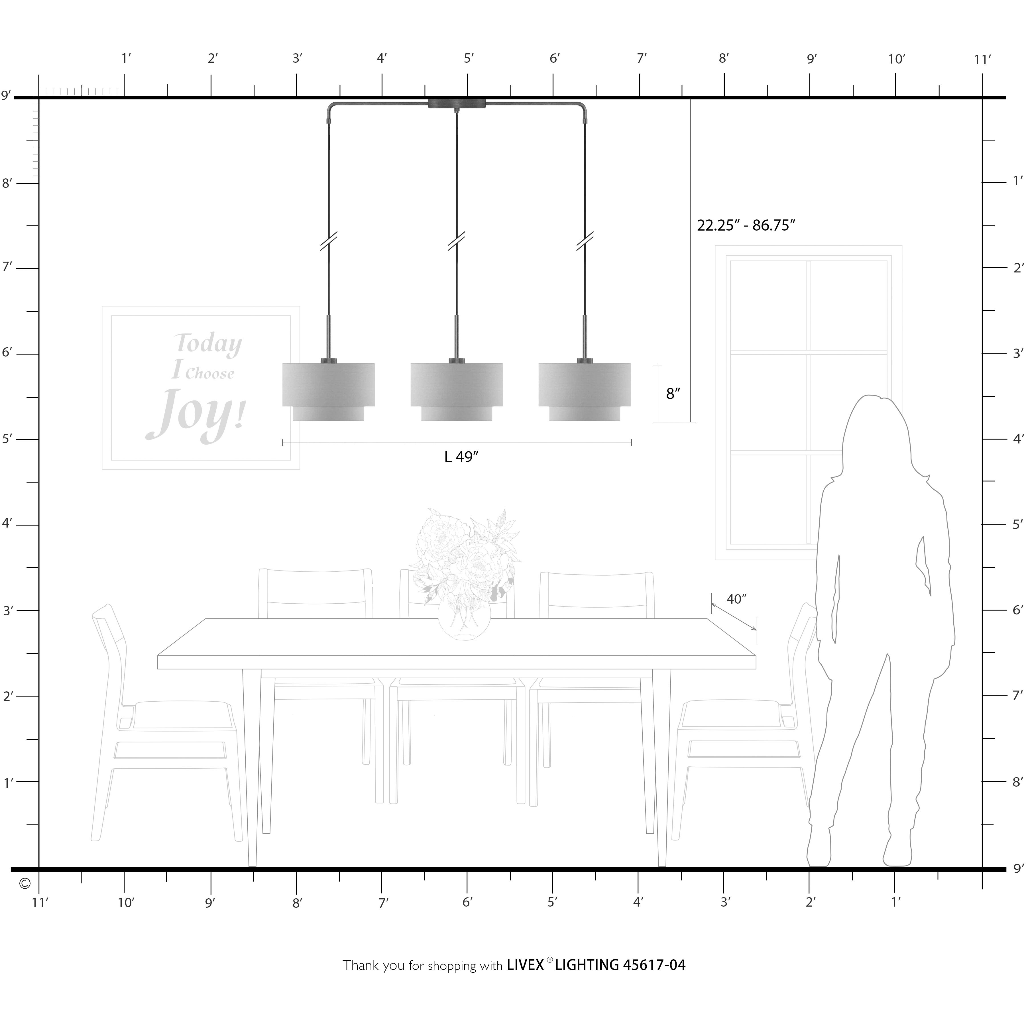 Sentosa 3 Light 49 inch Black Linear Chandelier Ceiling Light, Large