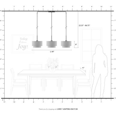 Sentosa 3 Light 49 inch Black Linear Chandelier Ceiling Light, Large