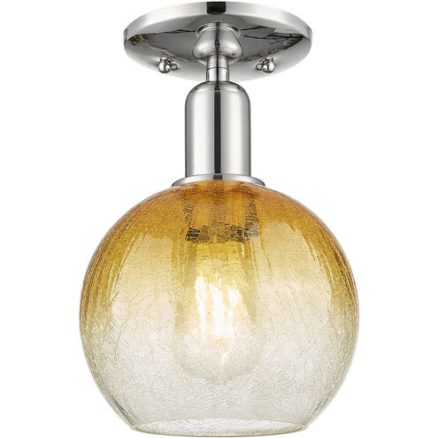 Downtown Urban Brookhaven Globe 1 Light 7.88 inch Polished Nickel Semi-Flush Mount Ceiling Light in Amber Glass