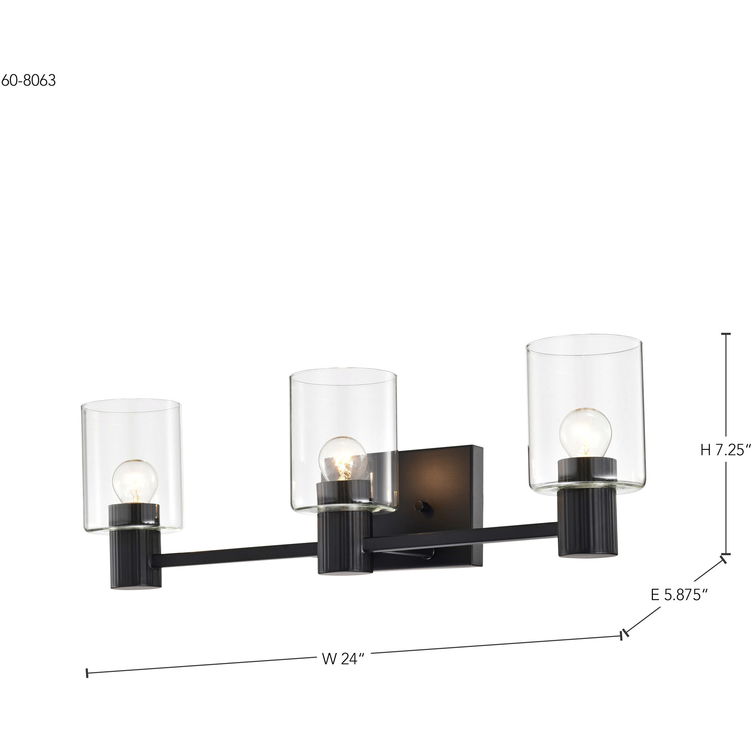 Clarksville 3 Light 24 inch Matte Black Vanity Light Wall Light