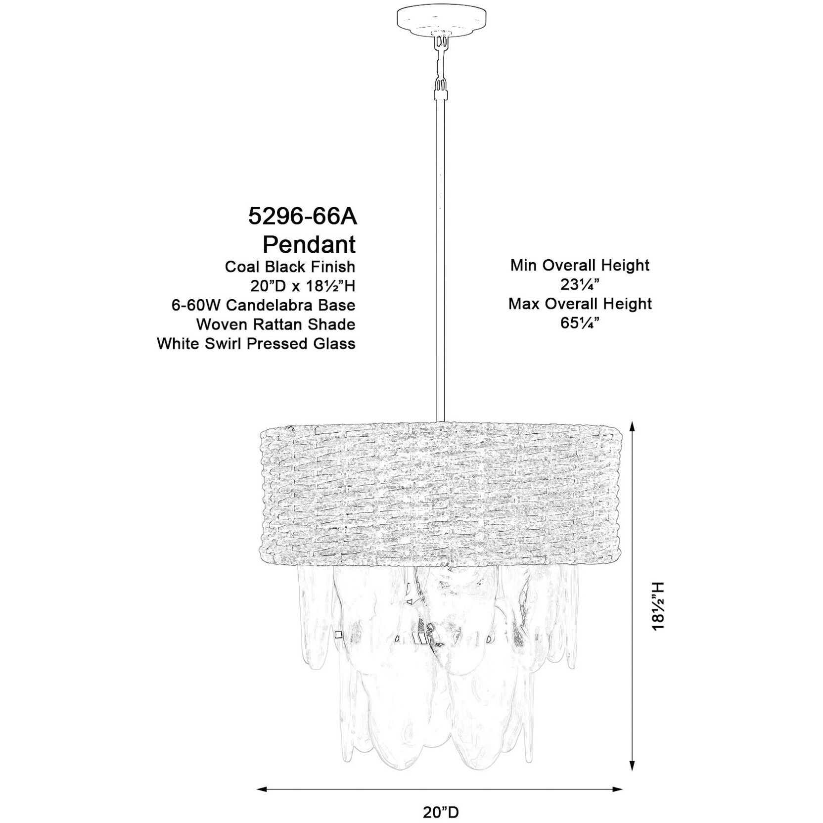Breakers Isle 6 Light 20 inch Coal Semi Flush Ceiling Light