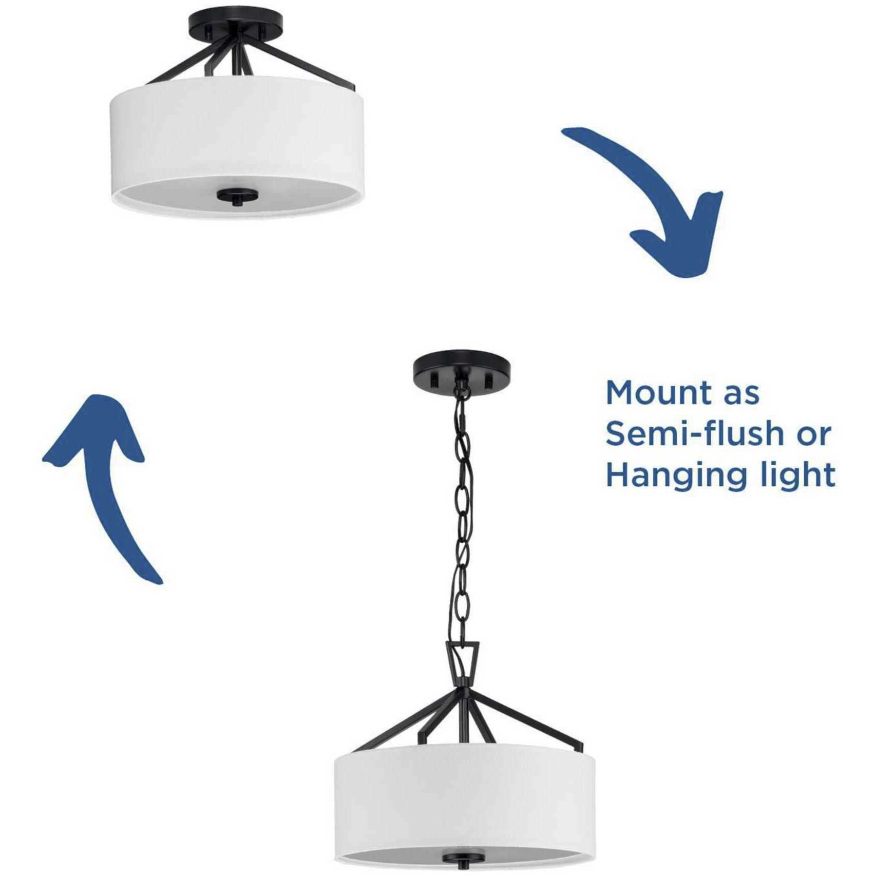 Goodwin 2 Light 13 inch Matte Black Semi-Flush Mount Convertible Ceiling Light