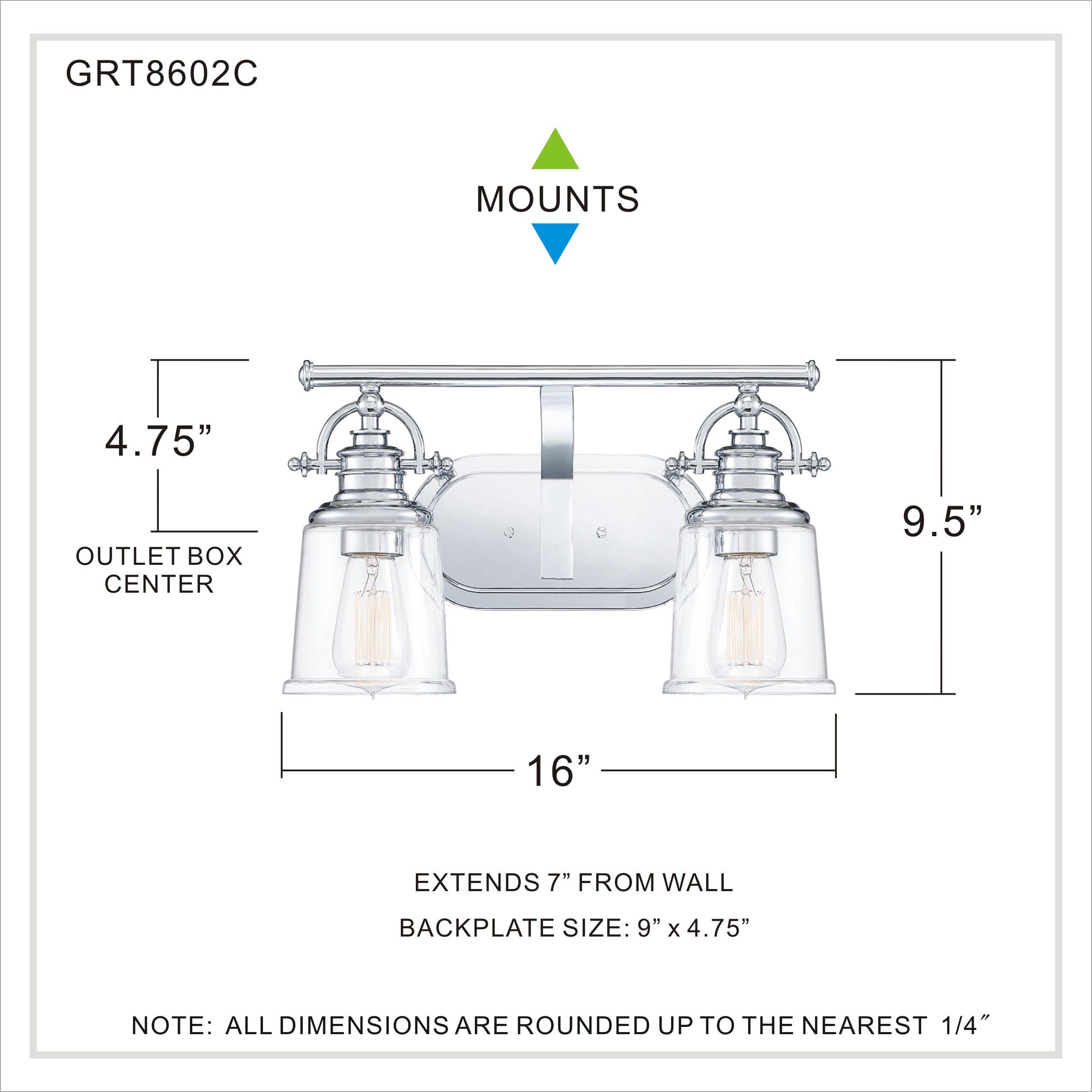 Grant 2 Light 16 inch Polished Chrome Bath Light Wall Light, Medium