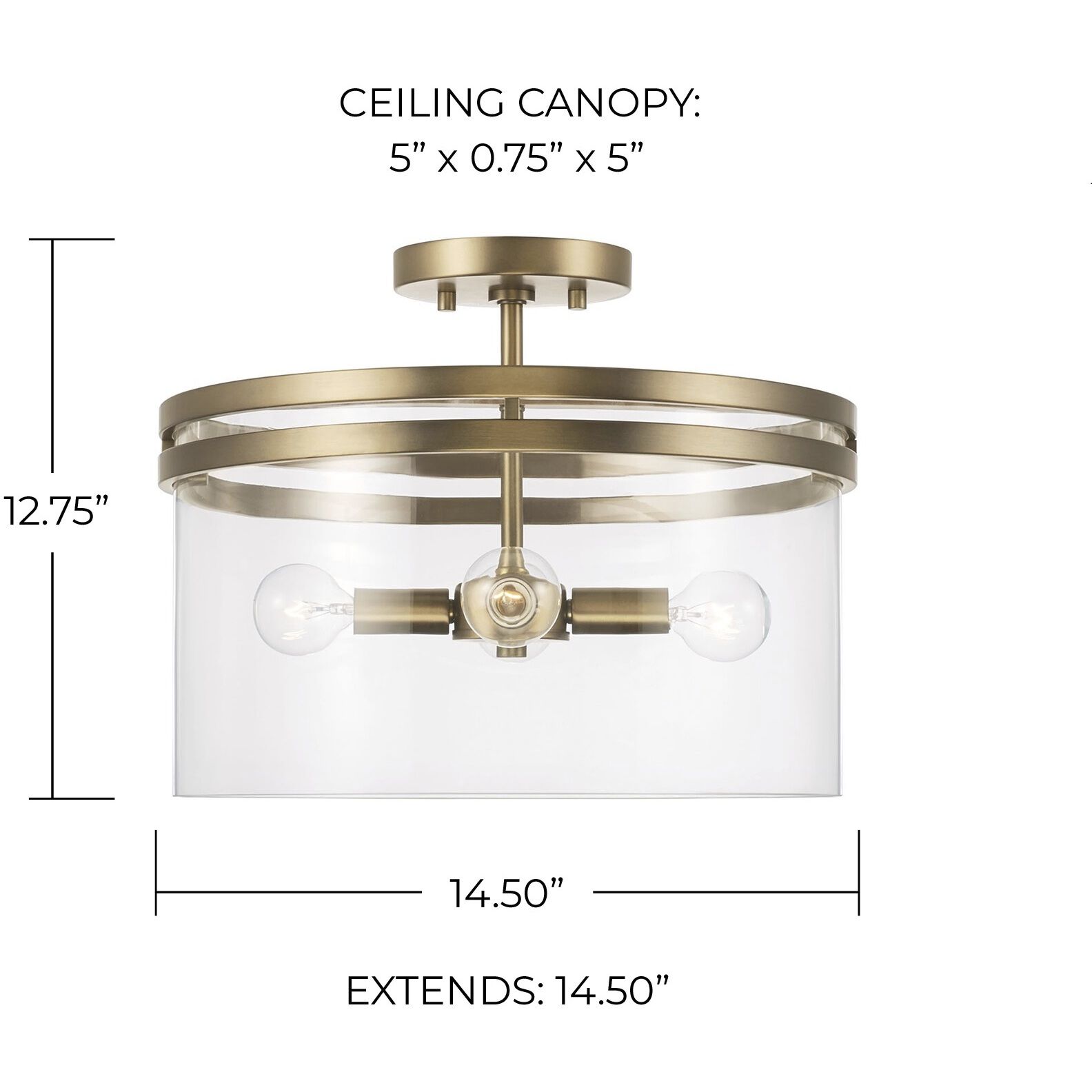 Fuller 4 Light 14.5 inch Aged Brass Semi-Flush Mount Ceiling Light, Convertible Dual Mount