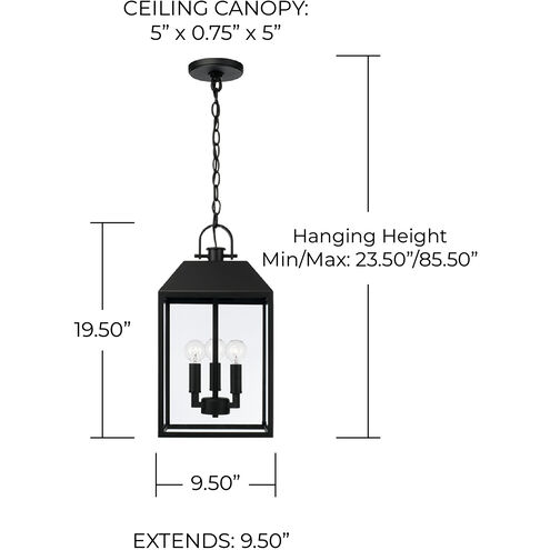 Nelson 3 Light 9.5 inch Black Outdoor Hanging Lantern