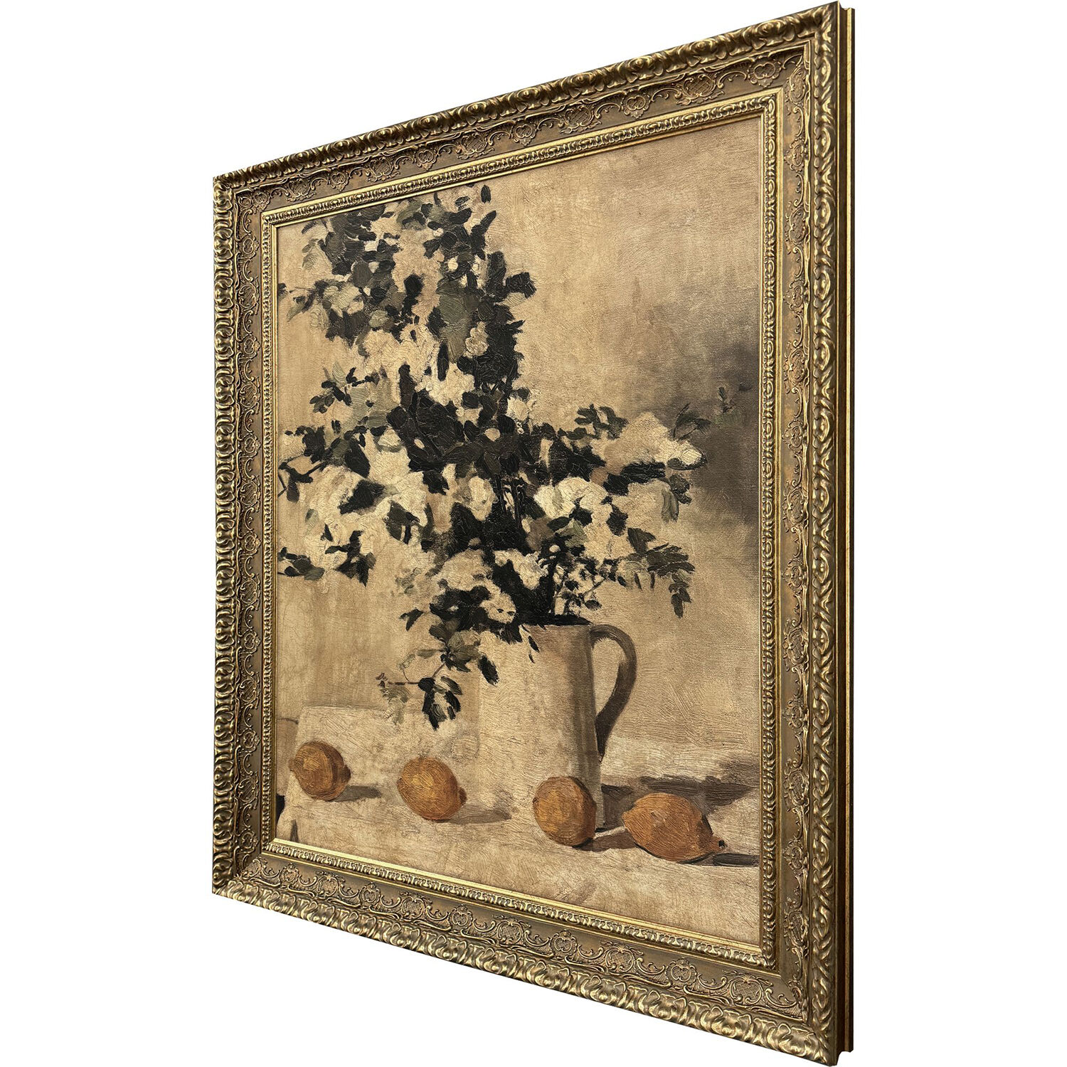 Flowers and Lemons Brown and Multi and Neutral and Yellow Framed Art