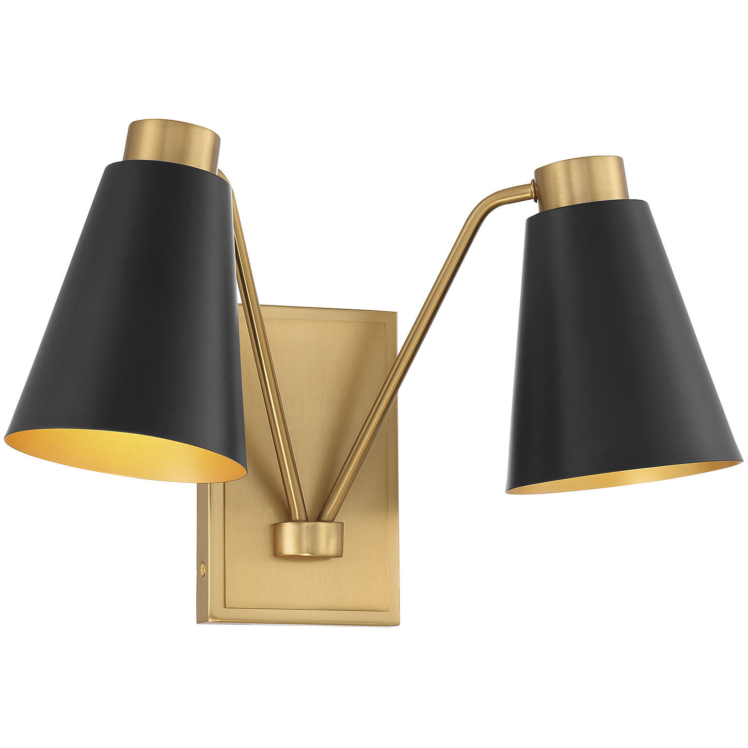 Modern 2 Light 17.5 inch Matte Black with Natural Brass Wall Sconce Wall Light