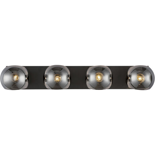 Alora Mood Willow 4 Light 31 inch Matte Black Bath Vanity Light Wall Light in Smoke Glass