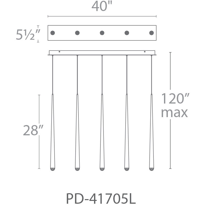 Cascade LED 5.5 inch Black Multi-Light Pendant Ceiling Light in Linear, 28in.