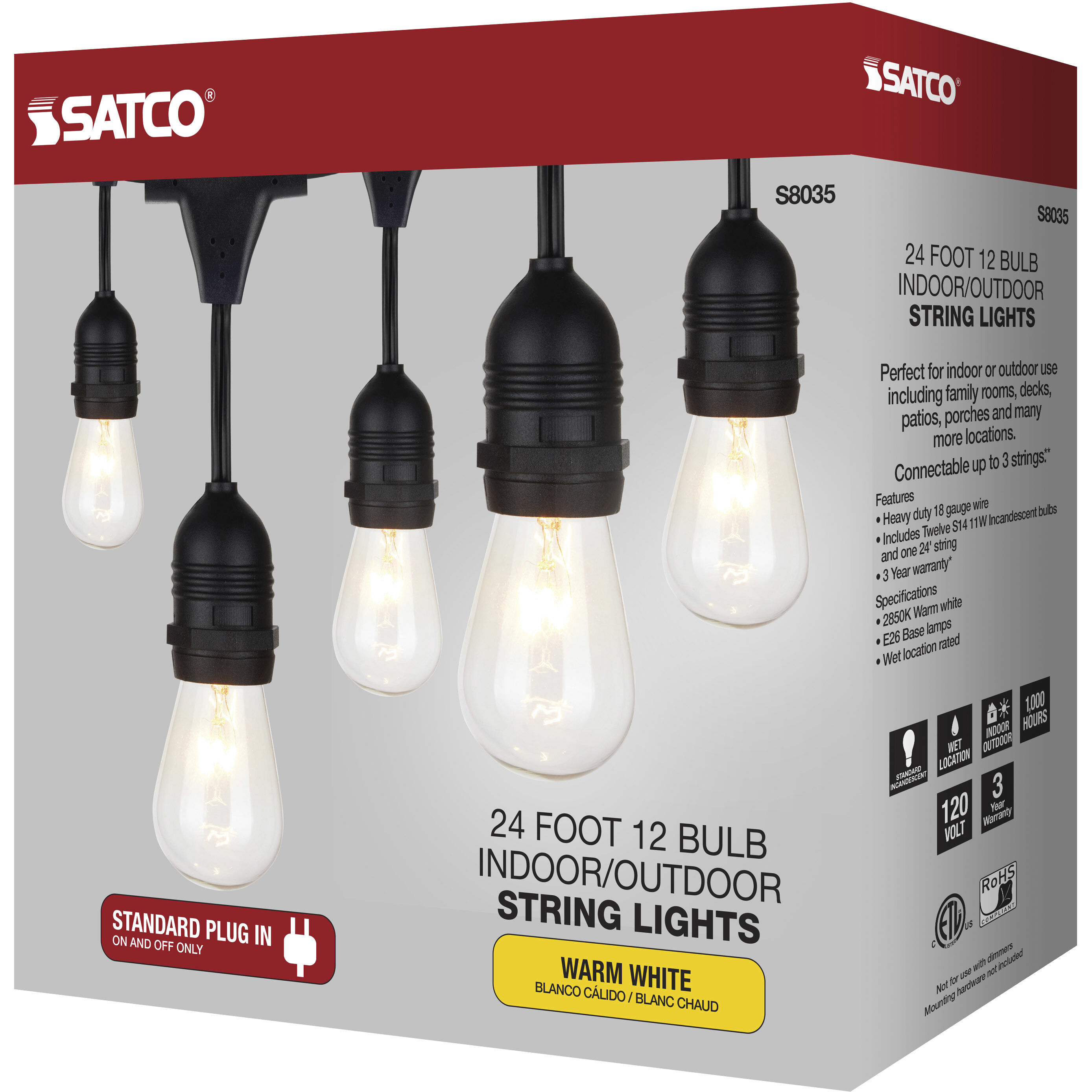 Lumos 12 Light 24 foot Black String Lights