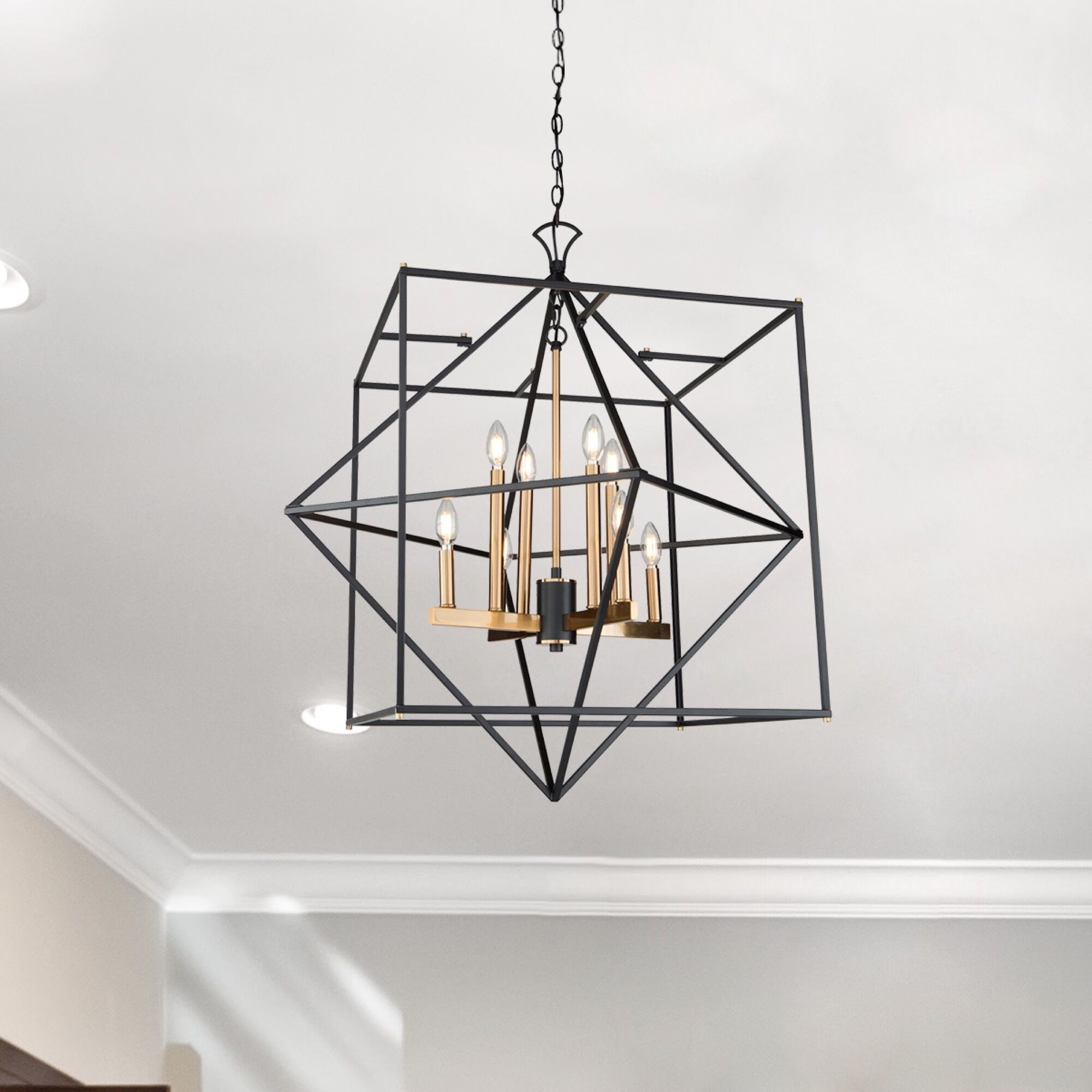 Roxton LED 32 inch Matte Black and Harvest Brass Chandelier Ceiling Light