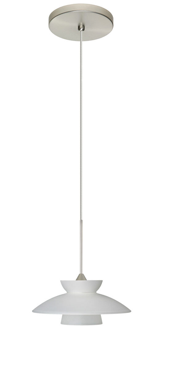Trilo 1 Light Satin Nickel Pendant Ceiling Light in Frost Glass, Halogen
