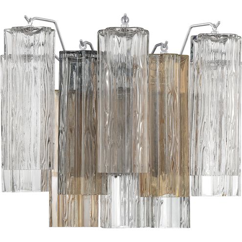 Addis Sconce Wall Light in Polished Chrome, Tronchi Glass Autumn