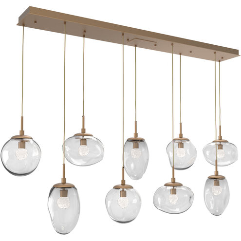 Cosmos LED LED Novel Brass Linear Pendant Ceiling Light in 2700K LED, Floret Inner - Clear Outer, Multi-Pendant