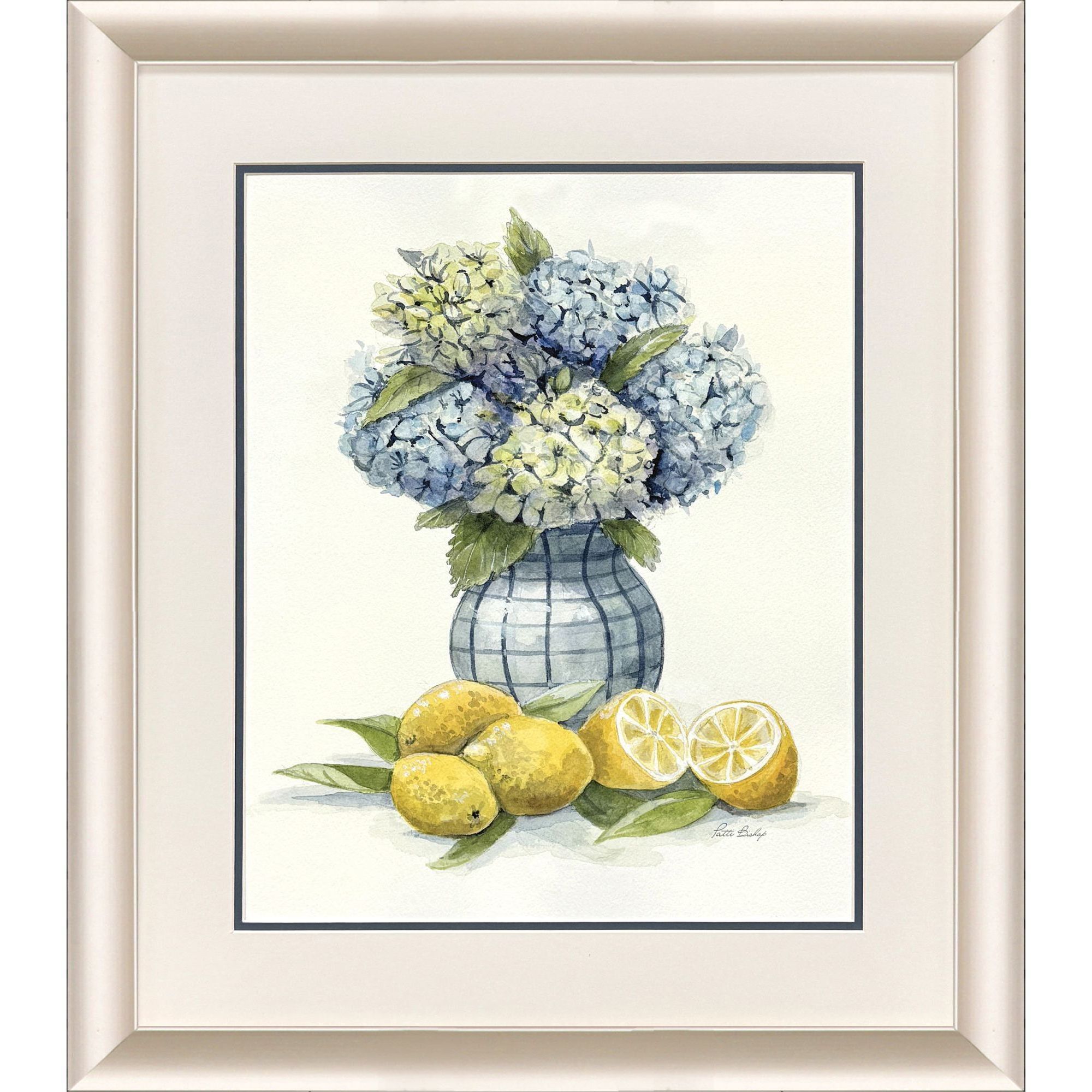 Hydrangea Lemons Blue and Yellow and White and Multi Framed Art, Propac