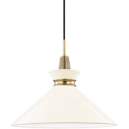 Kiki 1 Light 18 inch Aged Brass Pendant Ceiling Light in Cream Metal