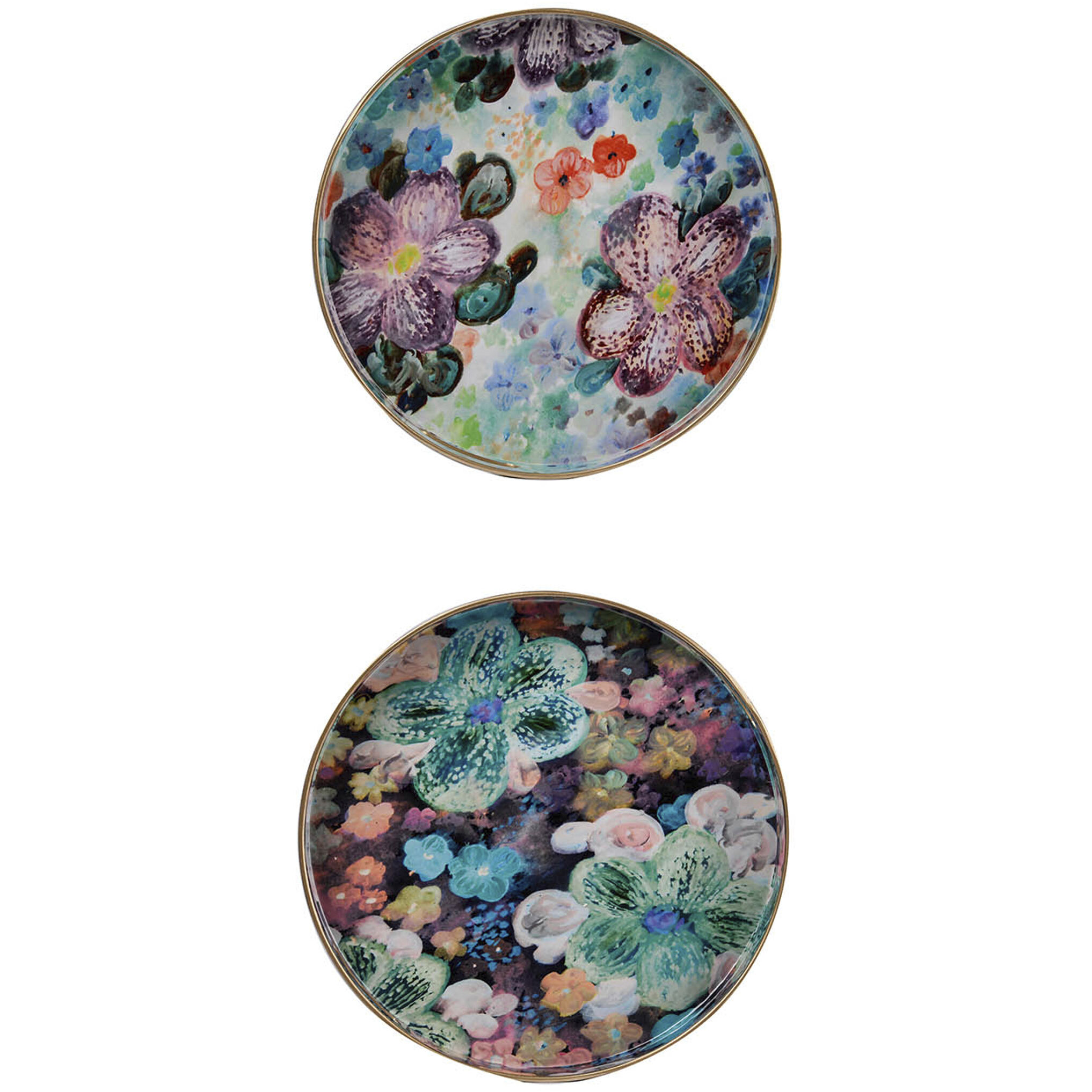 Floral Multi Color Tray, Set of 2