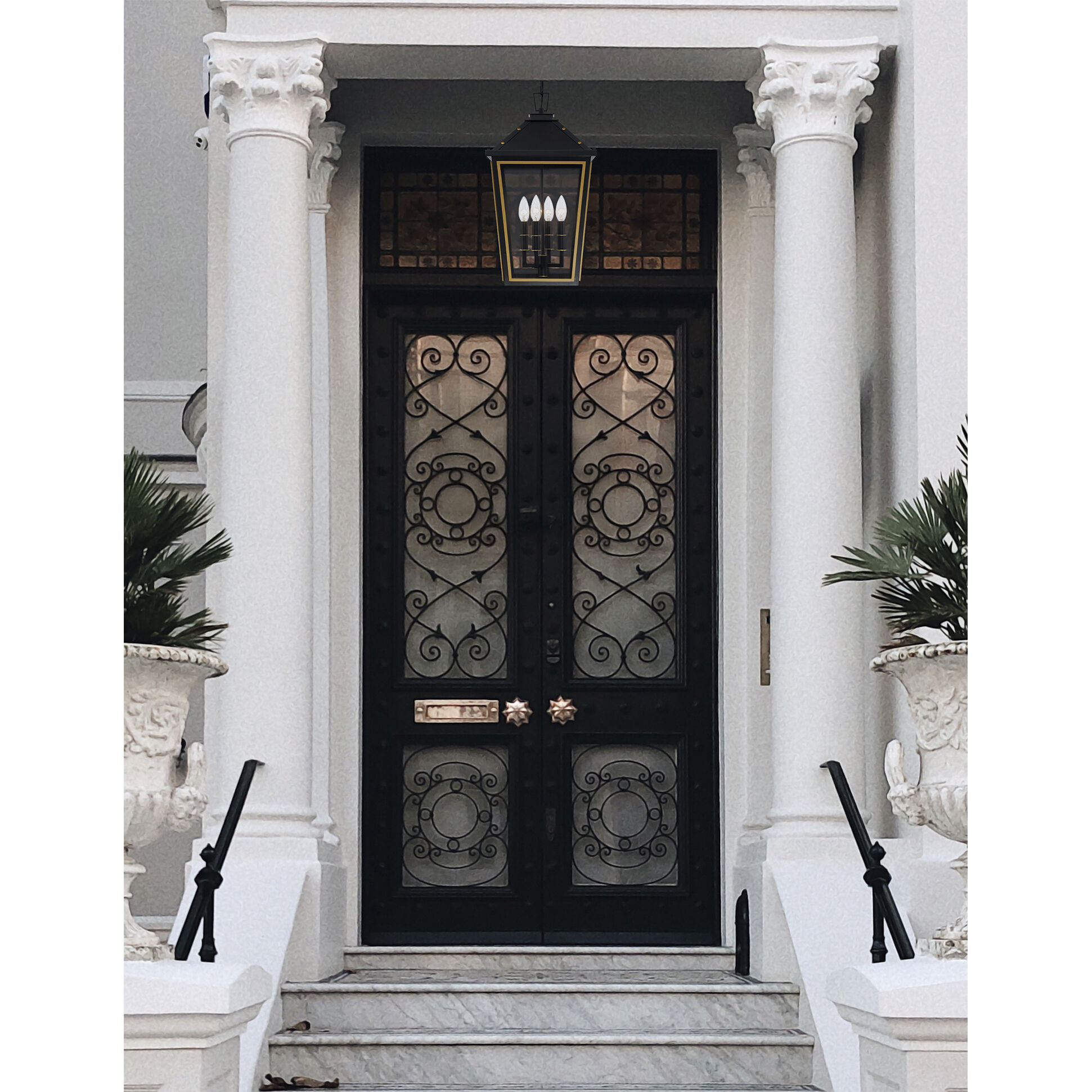 Hawkins 4 Light 12 inch Matte Black and Textured Gold Outdoor Pendant