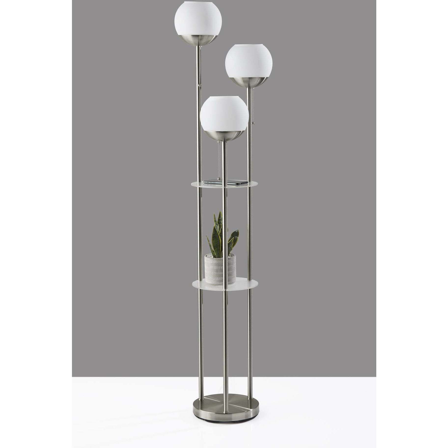 Bianca 63 inch 40.00 watt Brushed Steel Floor Lamp Portable Light, with Shelf