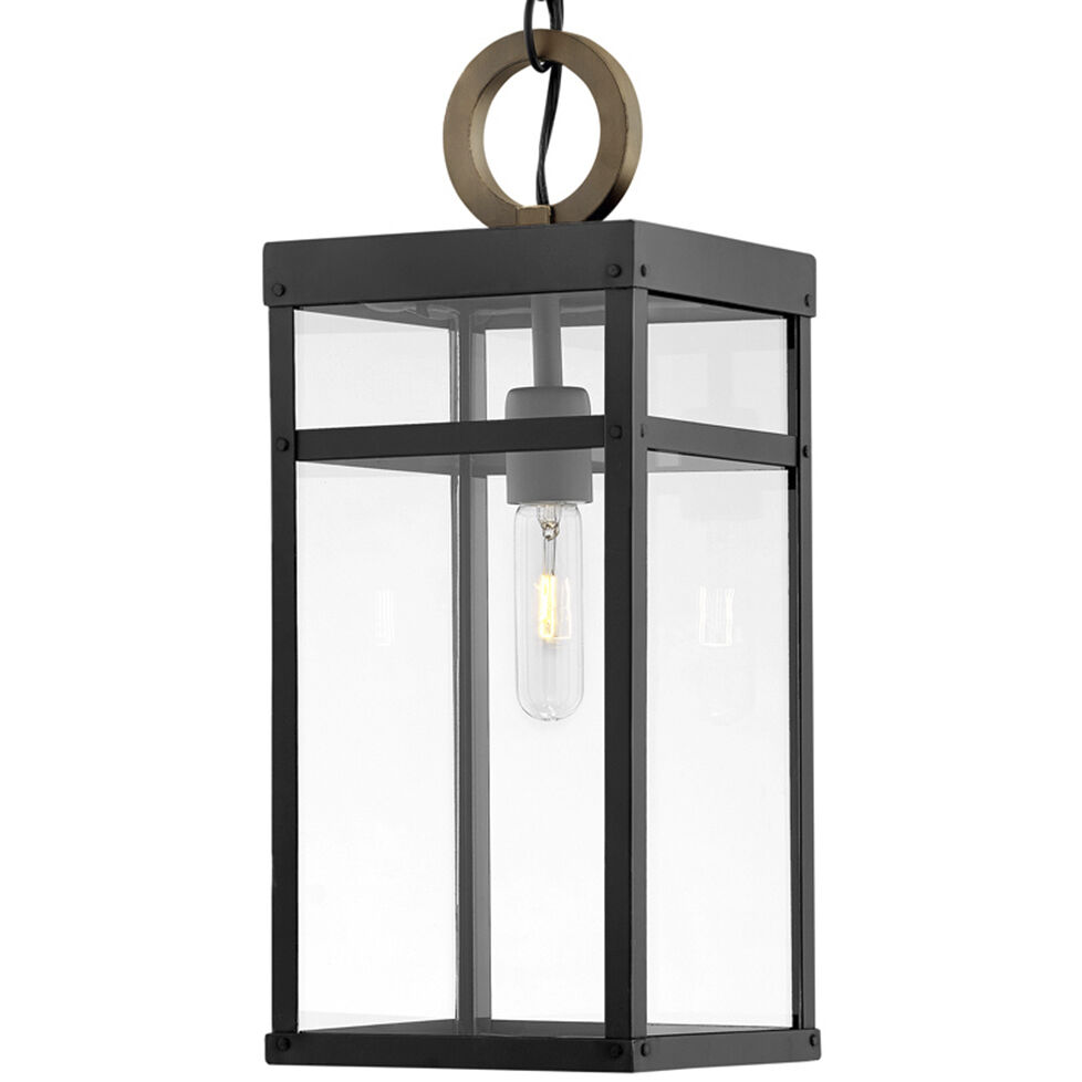 Open Air Porter LED 8 inch Black with Burnished Bronze Outdoor Hanging Lantern, Estate Series