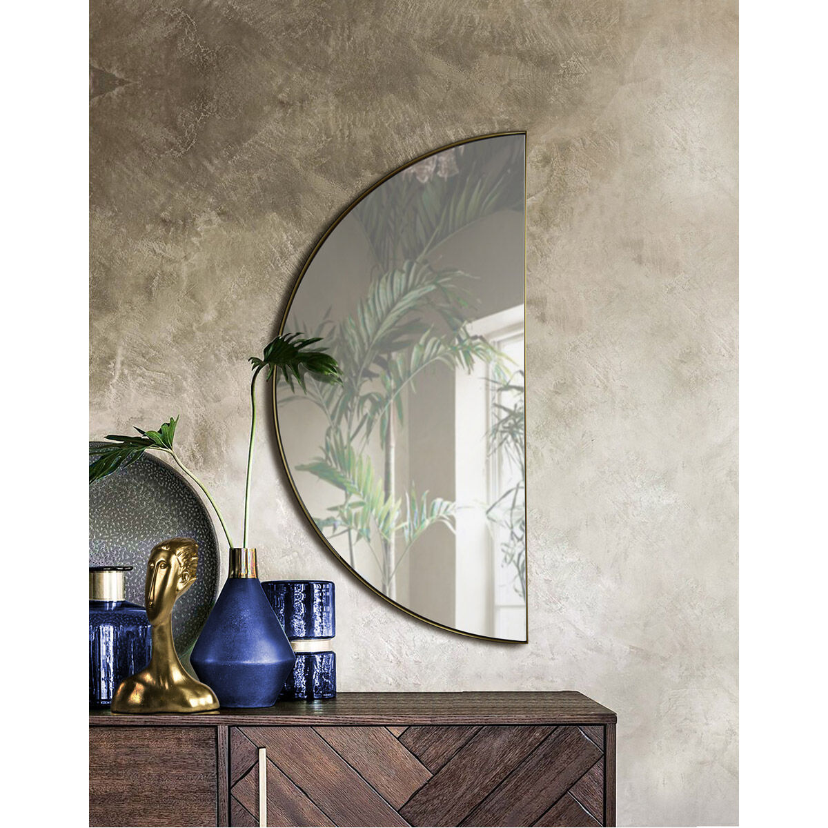 Halfmoon 40 X 20.5 inch Satin Brass Wall Mirror, Medium Semicircle
