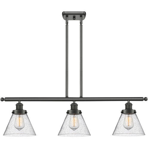 Ballston Large Cone 3 Light 36 inch Oil Rubbed Bronze Island Light Ceiling Light in Seedy Glass, Ballston